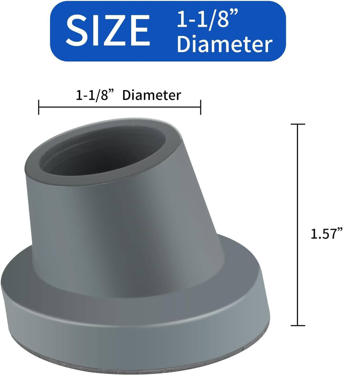 Gray shower chair rubber foot tip, 1-1/8" diameter and 1.57" height