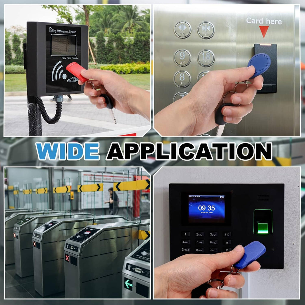 Blue RFID key fob used at an elevator and access control reader