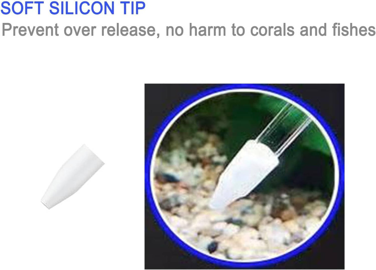 White aquarium tube nozzle tip for feeding shown above tank water