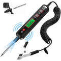 DC automotive test light with green LCD display, probe tip, and alligator clamp lead
