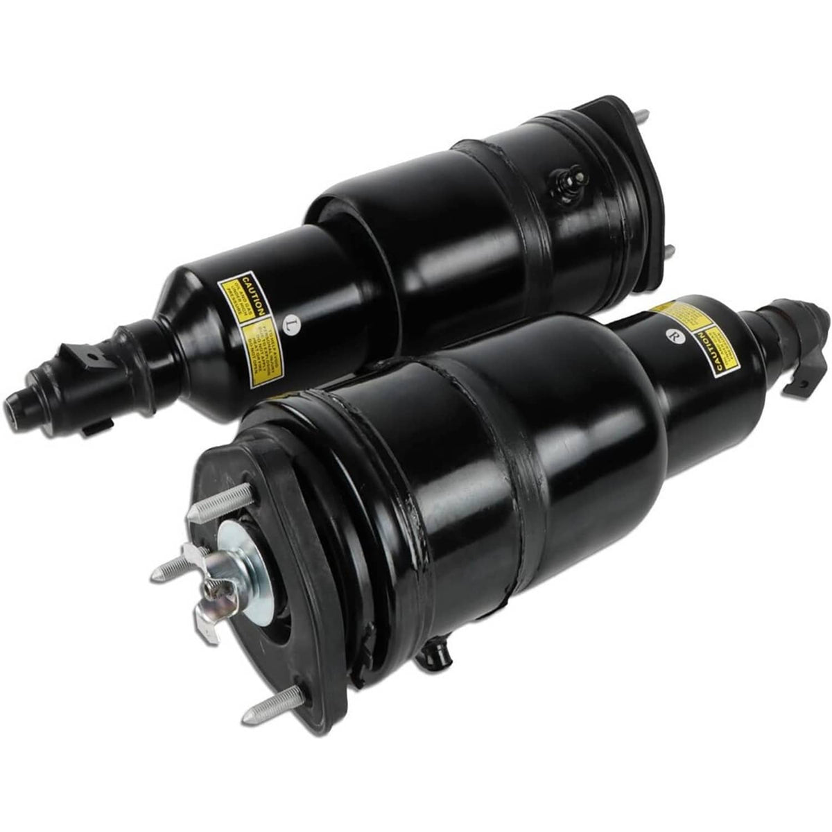 Front air suspension strut pair with flanged mounting plates and actuator rods