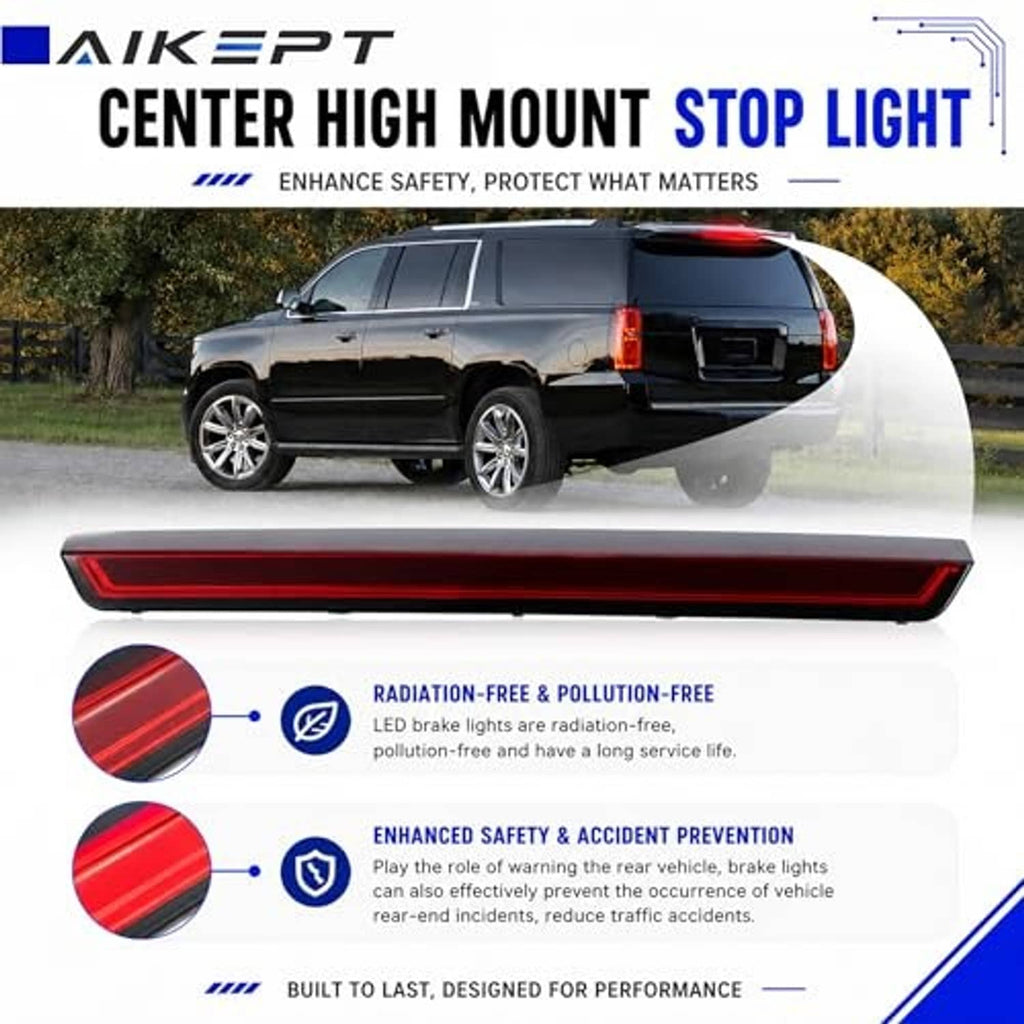 Center high mount stop light bar with red LED strip and black housing