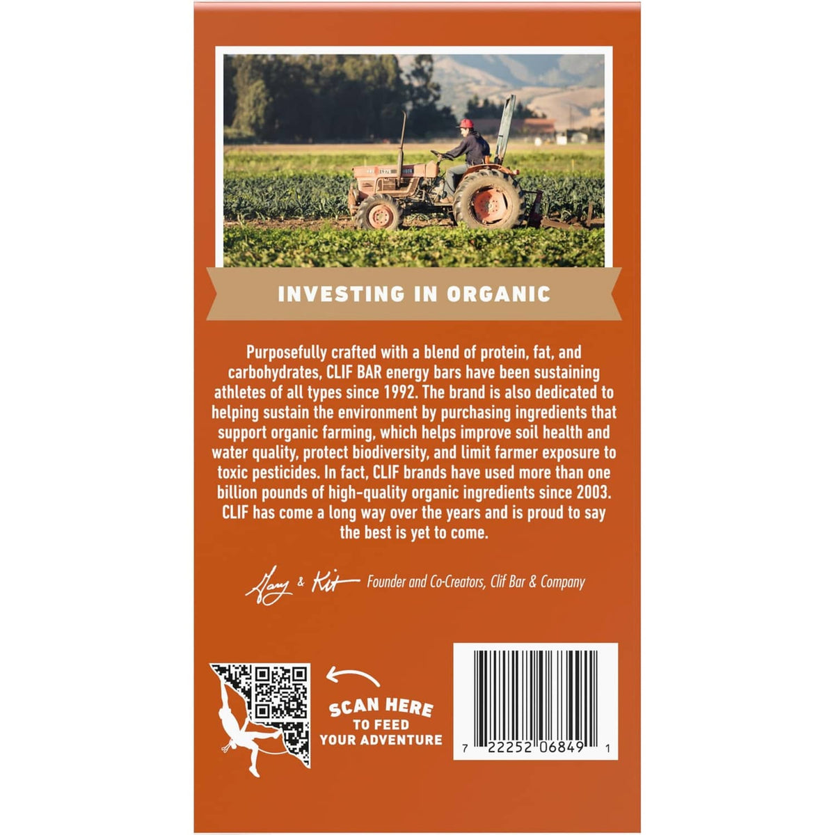 CLIF Bar value pack box back with farm photo and crunchy peanut butter protein bars