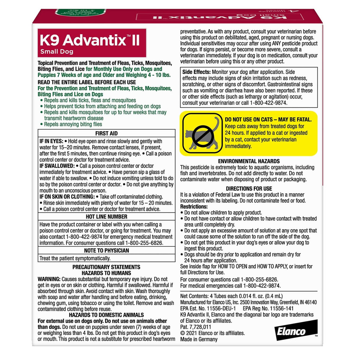 K9 Advantix II small dog topical treatment pack with side panel instructions