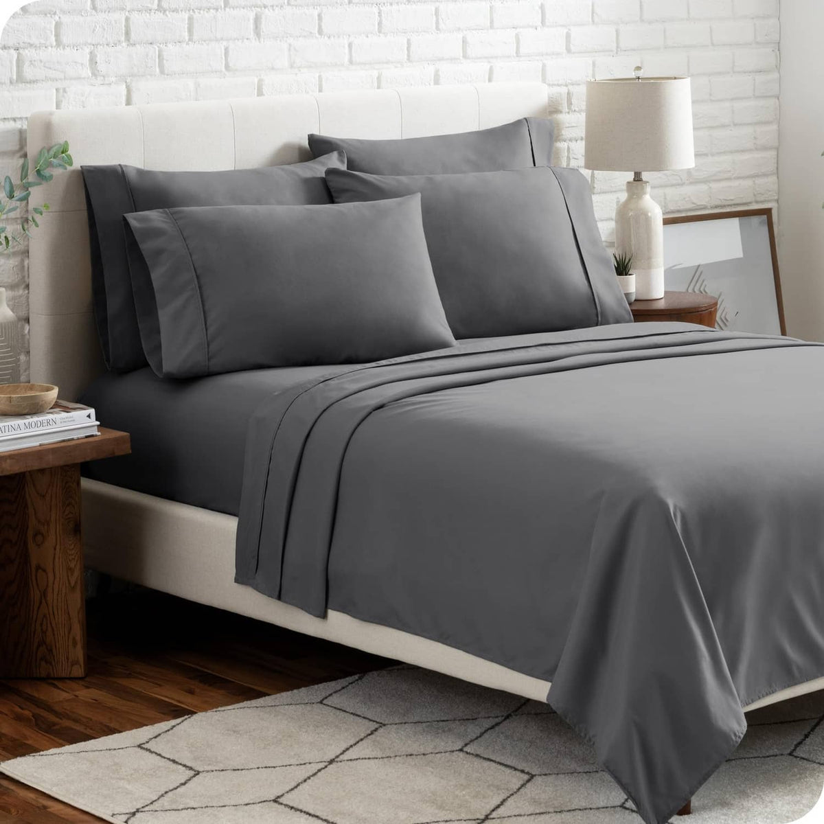 Grey king microfiber sheet set with matching pillowcases and flat sheet