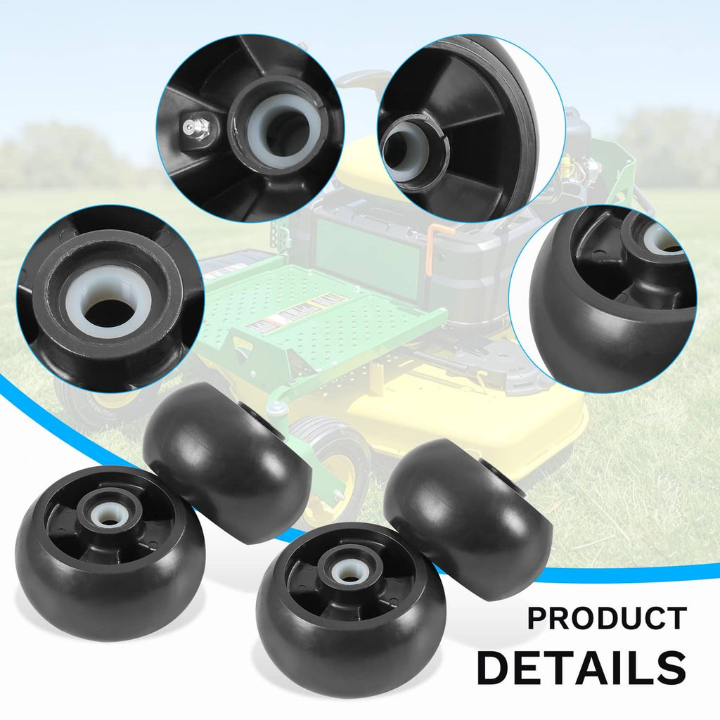Deck wheel kit with four black wheels and close-up detail of wheel hubs
