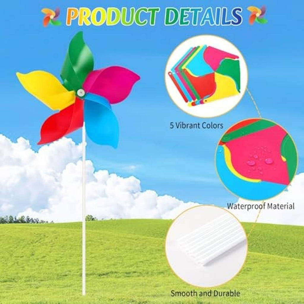 Rainbow pinwheel wind spinner with vibrant multicolor flower blades and smooth durable finish