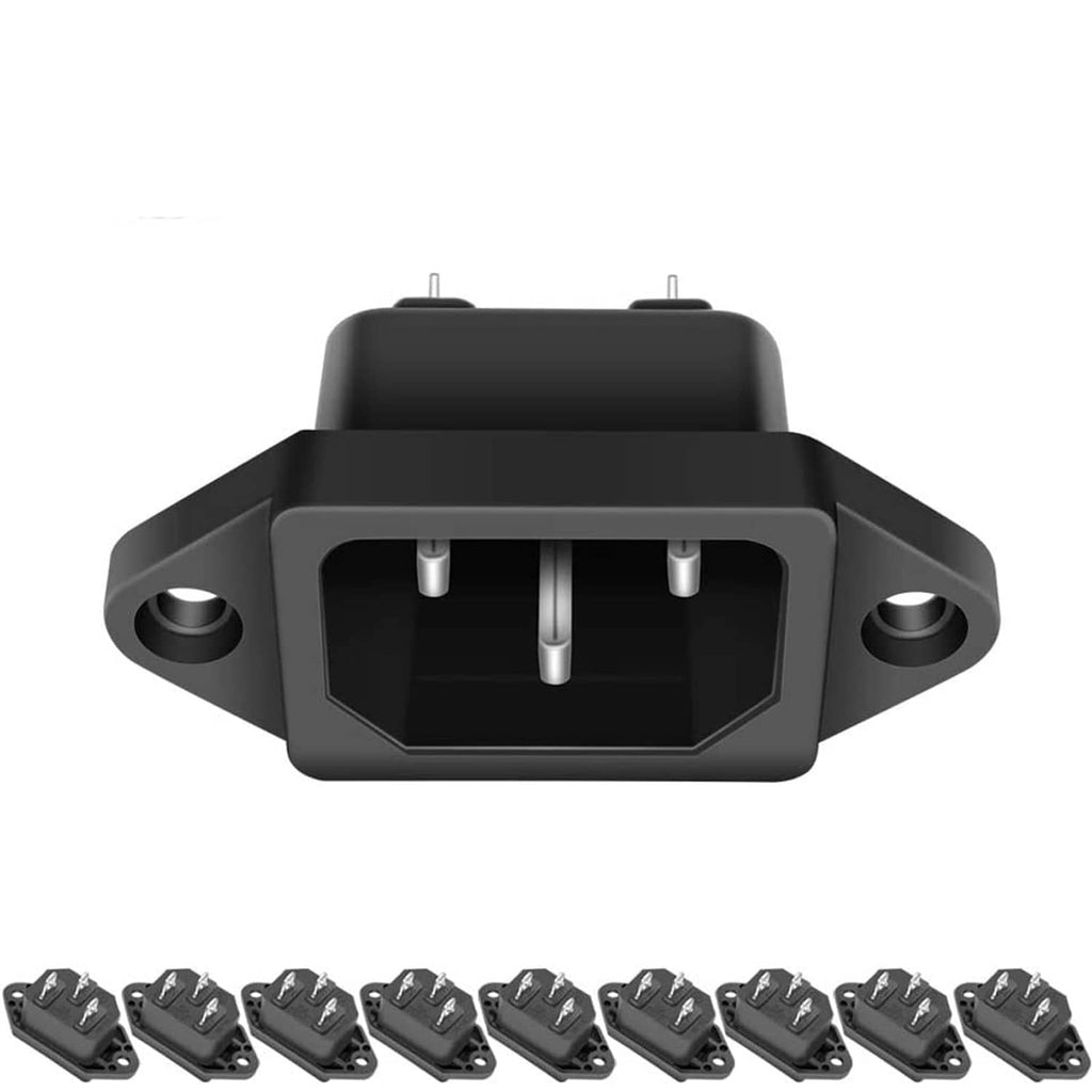 Panel-mount IEC 320 C14 power inlet socket adapter, dark plastic housing with mounting tabs
