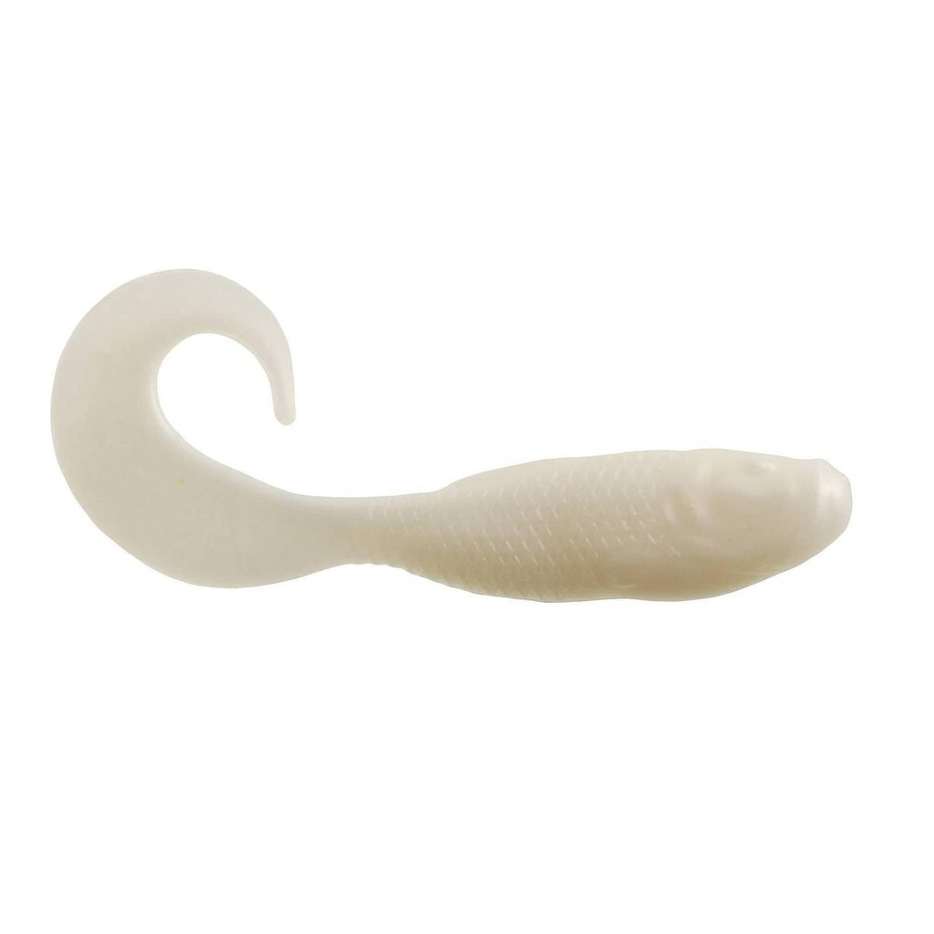 Pearl white soft plastic swimbait fishing lure, curved tail with tapered body