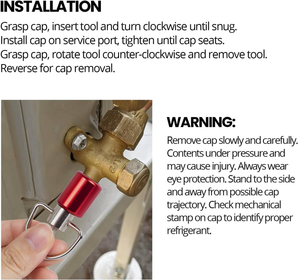 Refrigerant locking cap key with U-shaped handle for cap installation and removal