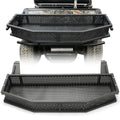 Front utility storage basket with perforated steel sides and raised rim, black finish