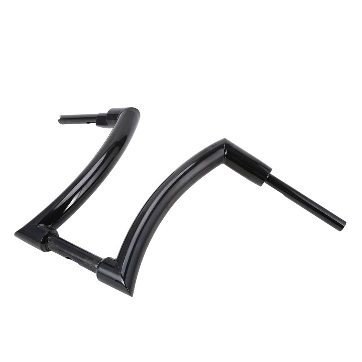 Black motorcycle handlebars with high rise and glossy sweeping curves