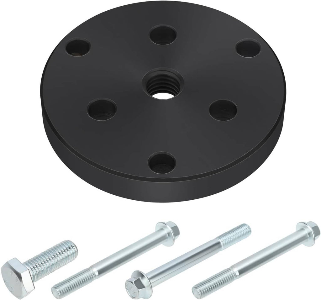 Black clutch puller plate with mounting holes and three threaded rods