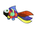 Rainbow fish windsock with green eye, black face, and multicolor fins, 32-inch