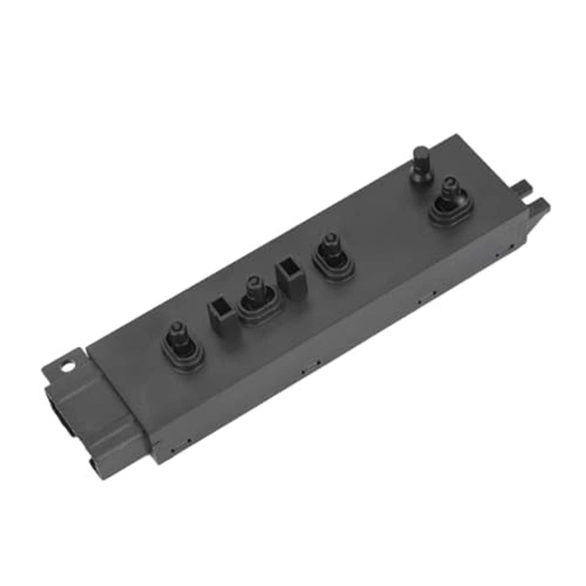 Black power seat switch panel with four buttons and top knob, front right passenger side