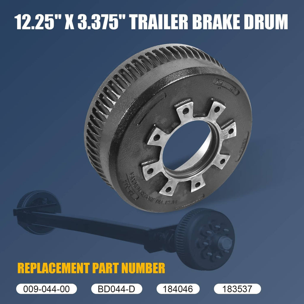Vented trailer brake drum with wheel-mount bolt holes and central hub opening