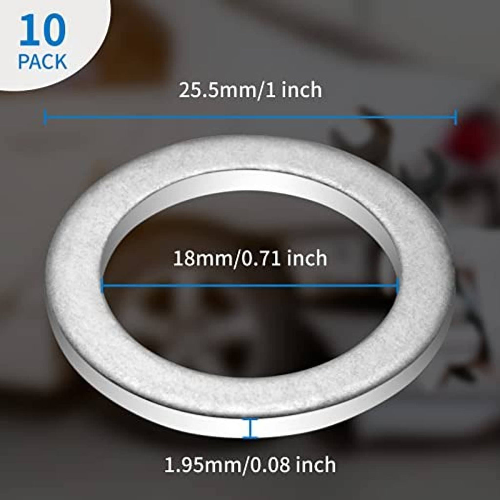 Transmission drain plug crush washer with labeled measurements: 18mm ID, 25.5mm OD