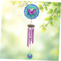 Purple butterfly wind chime spinner with blue circular top and multicolor hanging disk