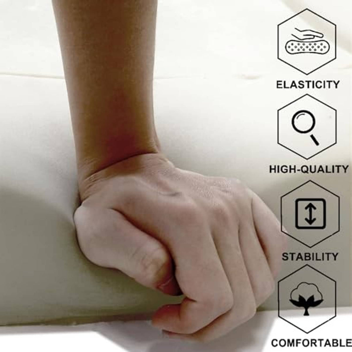 Off-white seat foam cushion pad with internal support frame, hand-pressed