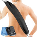 Dark gray exfoliating back scrubber towel with long strap for shower use