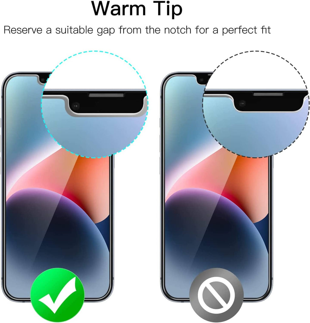 Tempered glass screen protector with cutout area for iPhone notch alignment