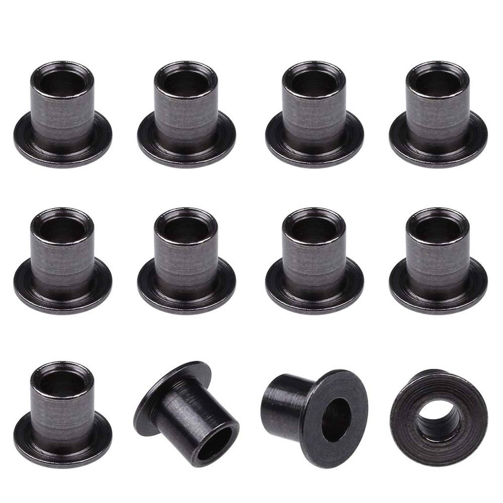 Black C-hub bushing sleeves with flanged base, cylindrical center, 12-piece set