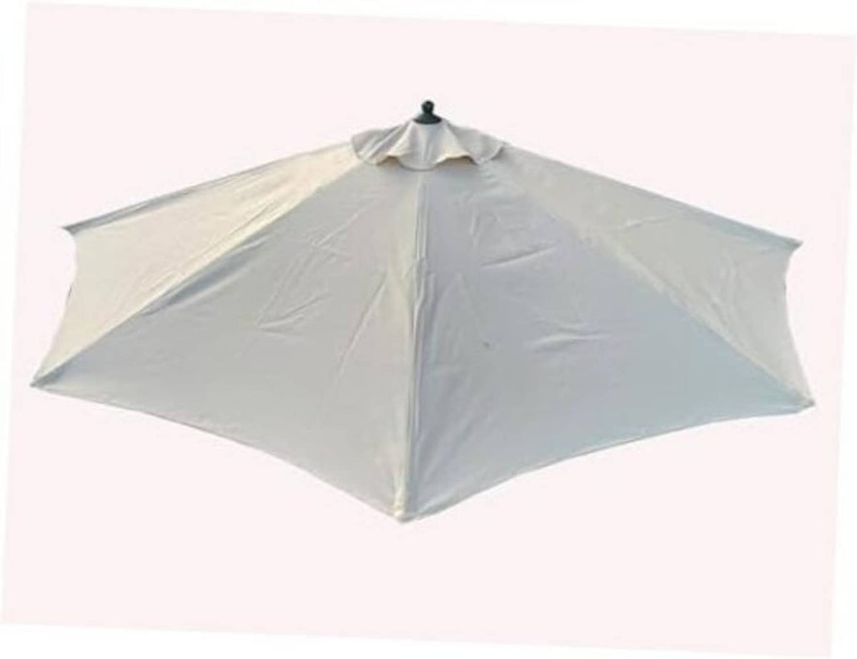 Light gray umbrella canopy with central pole and pleated fabric panels