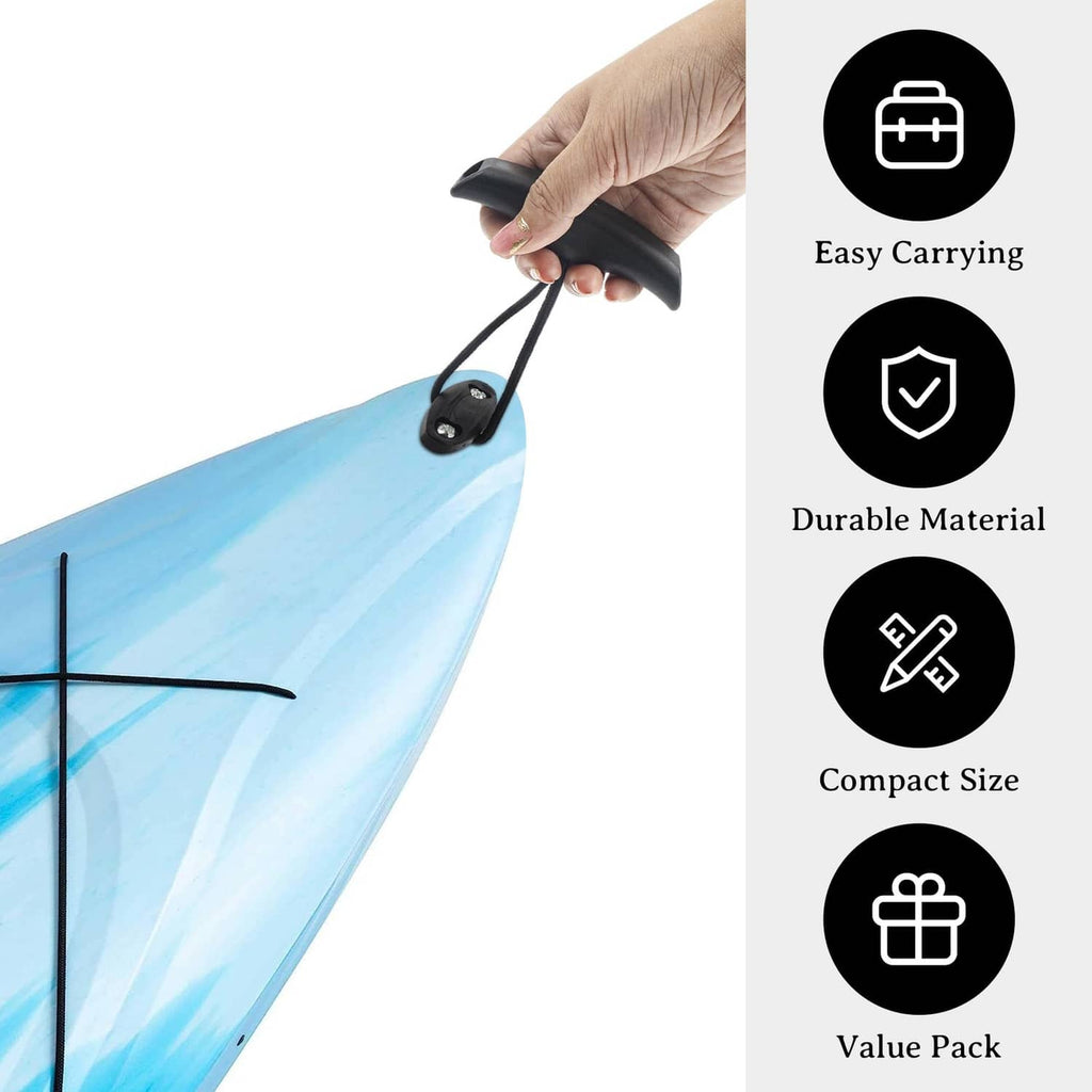 Black kayak carry handle with rope loop, hand holding the handle