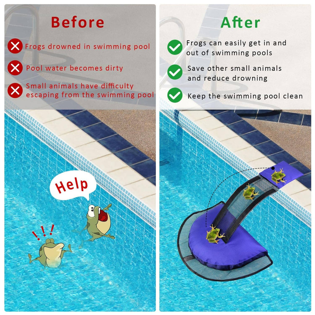 Dark blue pool animal escape ramp for small animals at pool wall