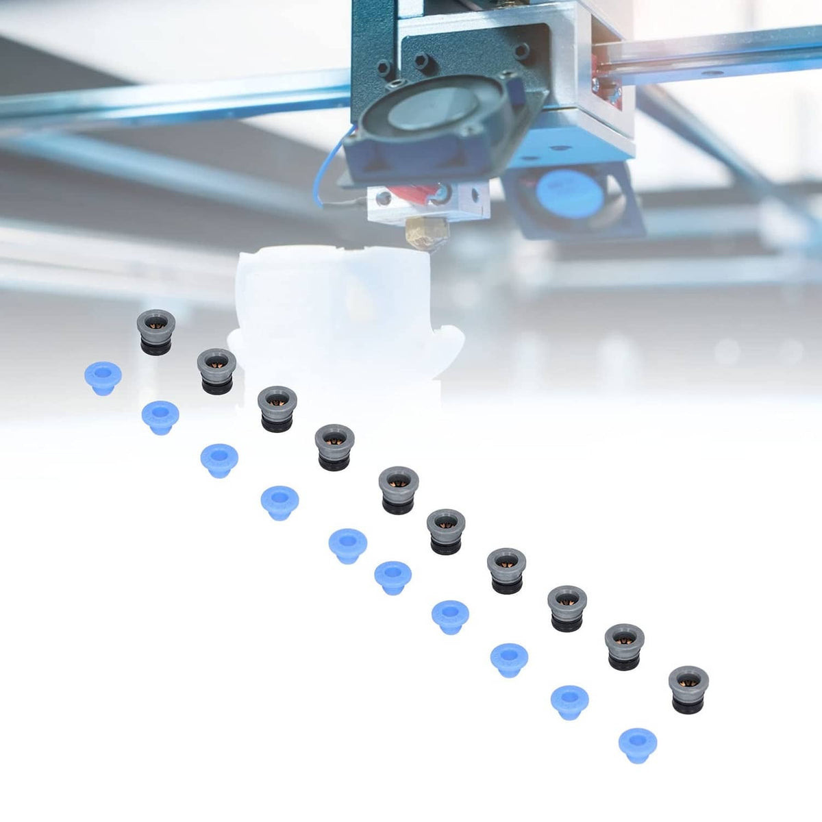 Pneumatic valve connector set, blue caps and black heads with orange center inserts