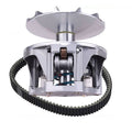 Primary drive clutch assembly with toothed drive belt and metal housing