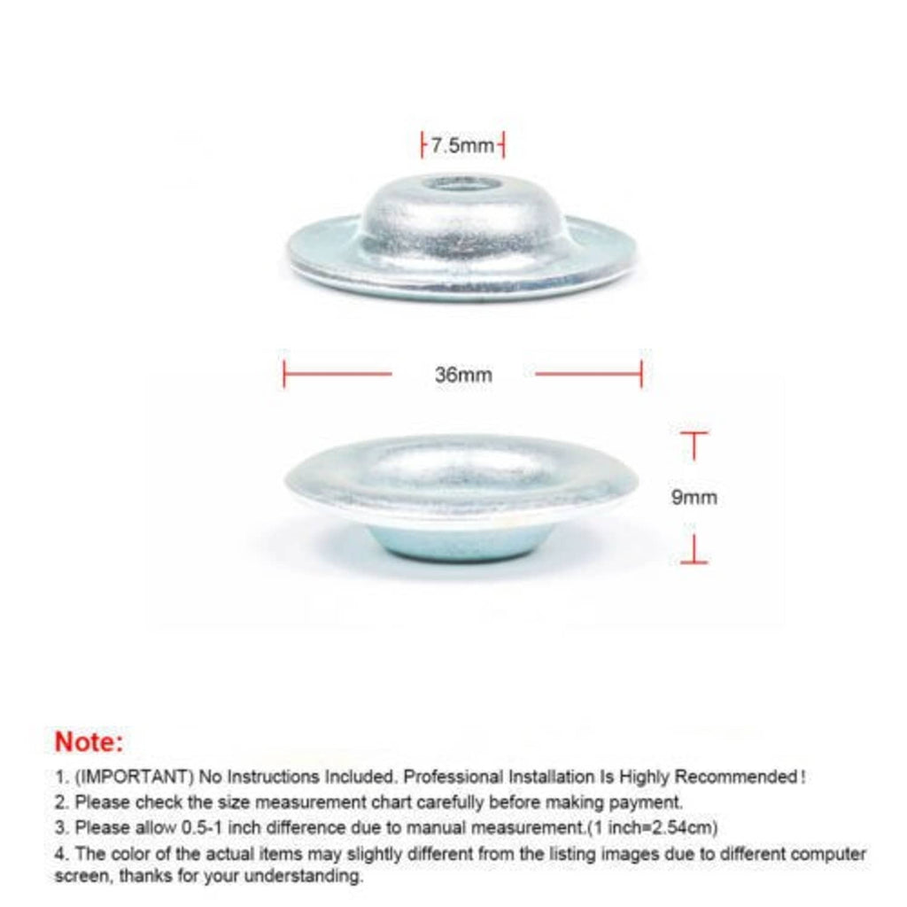 Galvanized round washer with center hole and bolt, with size dimensions diagram