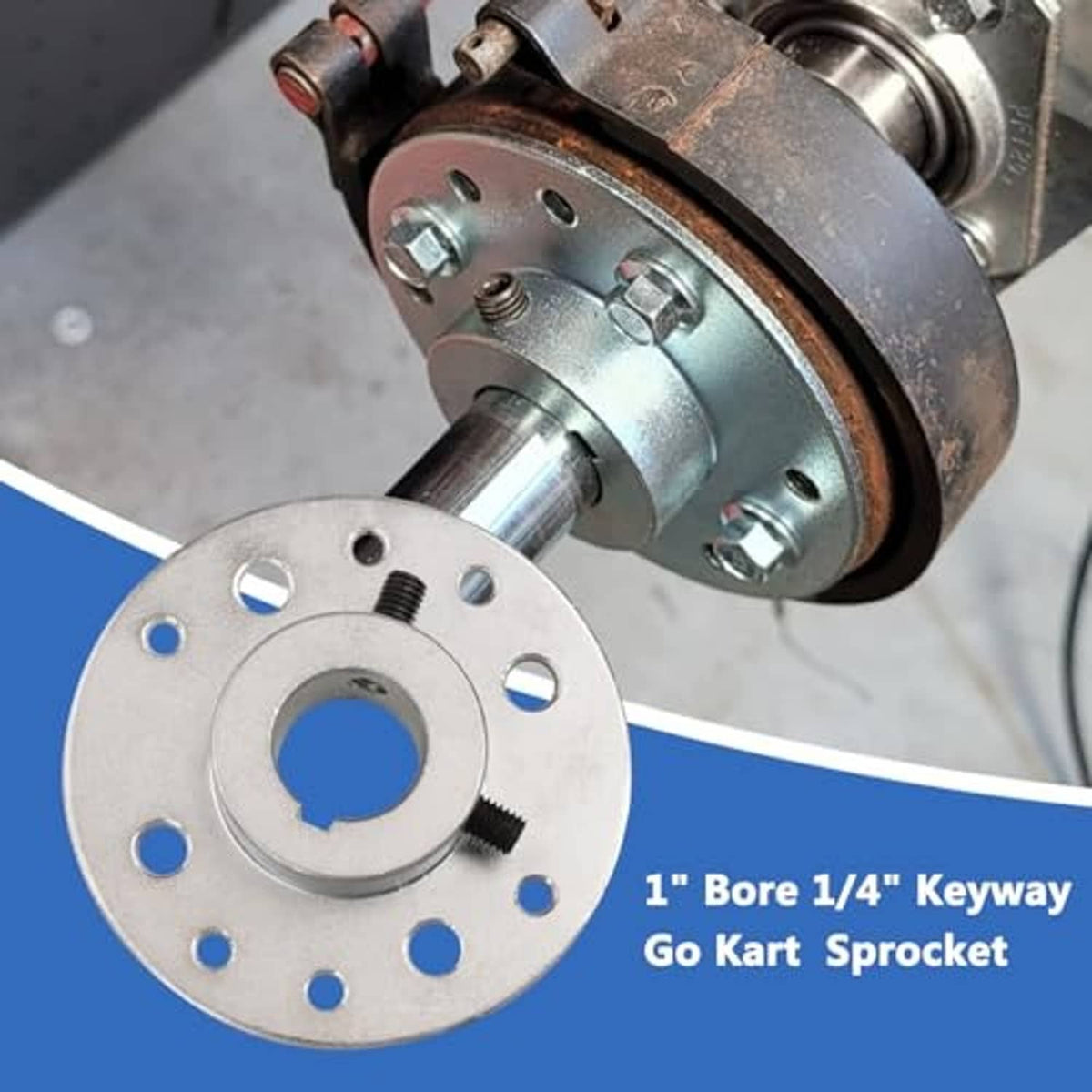 Rear steel sprocket and hub assembly with 1/4 keyway bore and 8 mounting holes