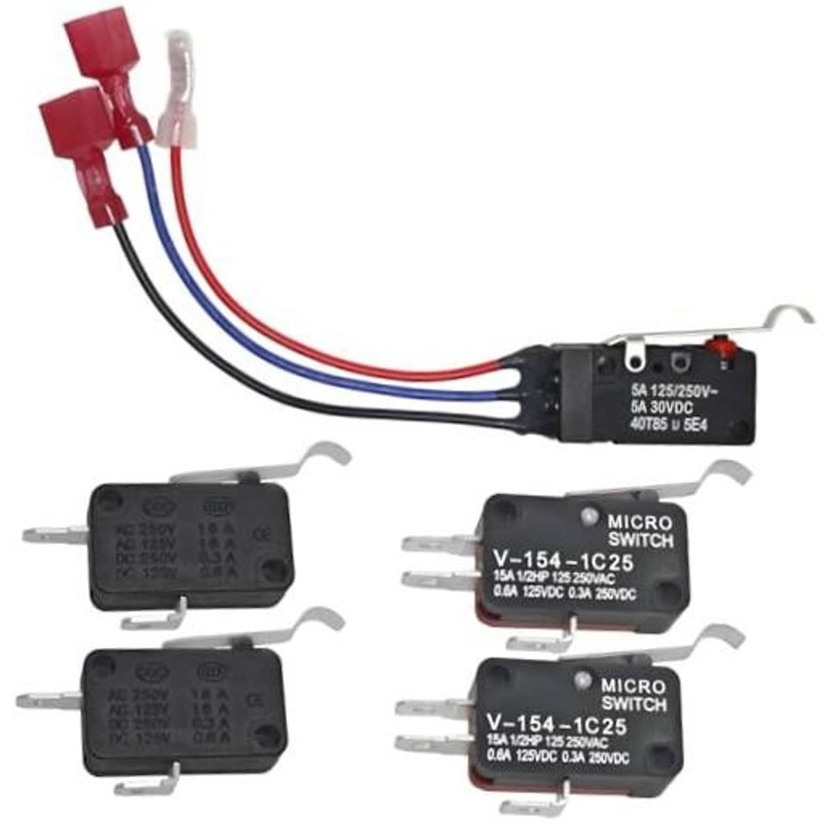 Golf cart micro switch kit with wiring harness, multiple SPST micro switches, and terminals