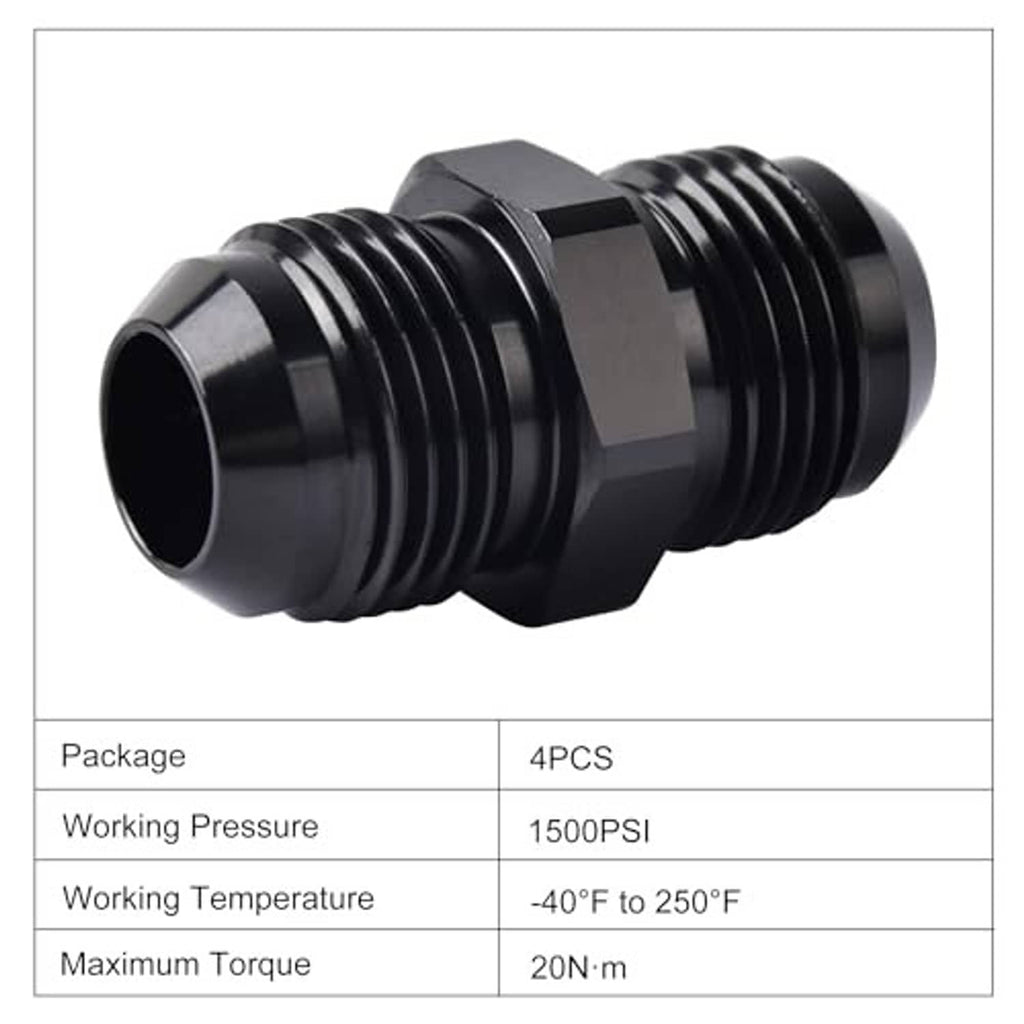 Black 10AN straight flare coupler union fuel hose fitting with hex collar