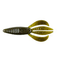 Green pumpkin soft plastic fishing lure with paddle tail and ribbed body