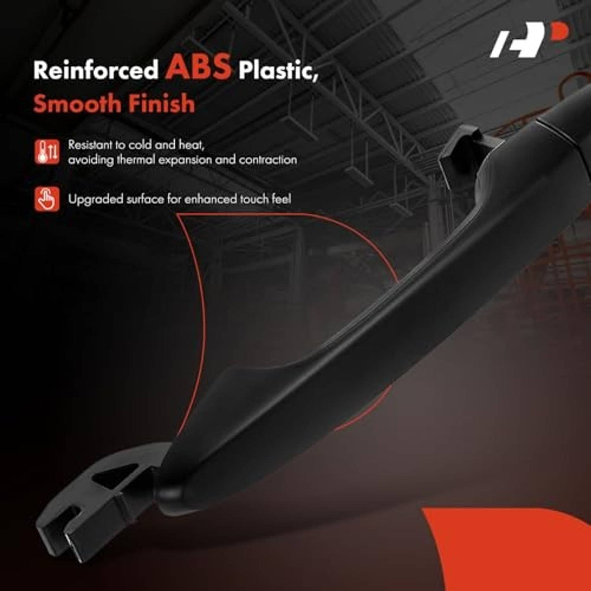 Close-up of primed black exterior door handle with smooth finish and mounting end