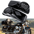 Black 8-inch speaker lids with tweeter ports, angled on motorcycle fairing