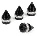 Black cone tire valve caps with a silver rhinestone band and crystal sparkle trim