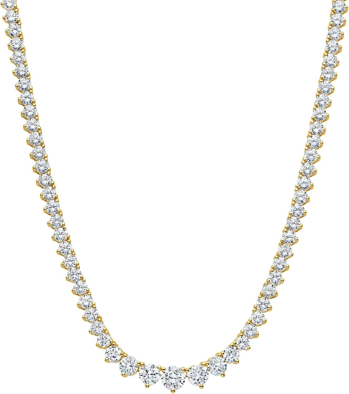 Graduated gold-tone tennis necklace with clear round CZ stones
