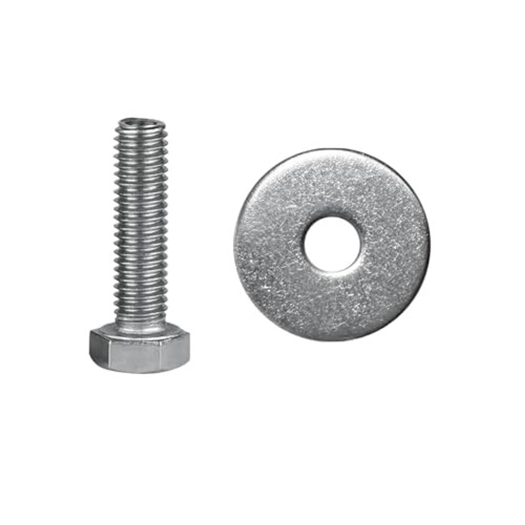 Chain sprocket mounting bolt and washer set, steel hardware, silver finish