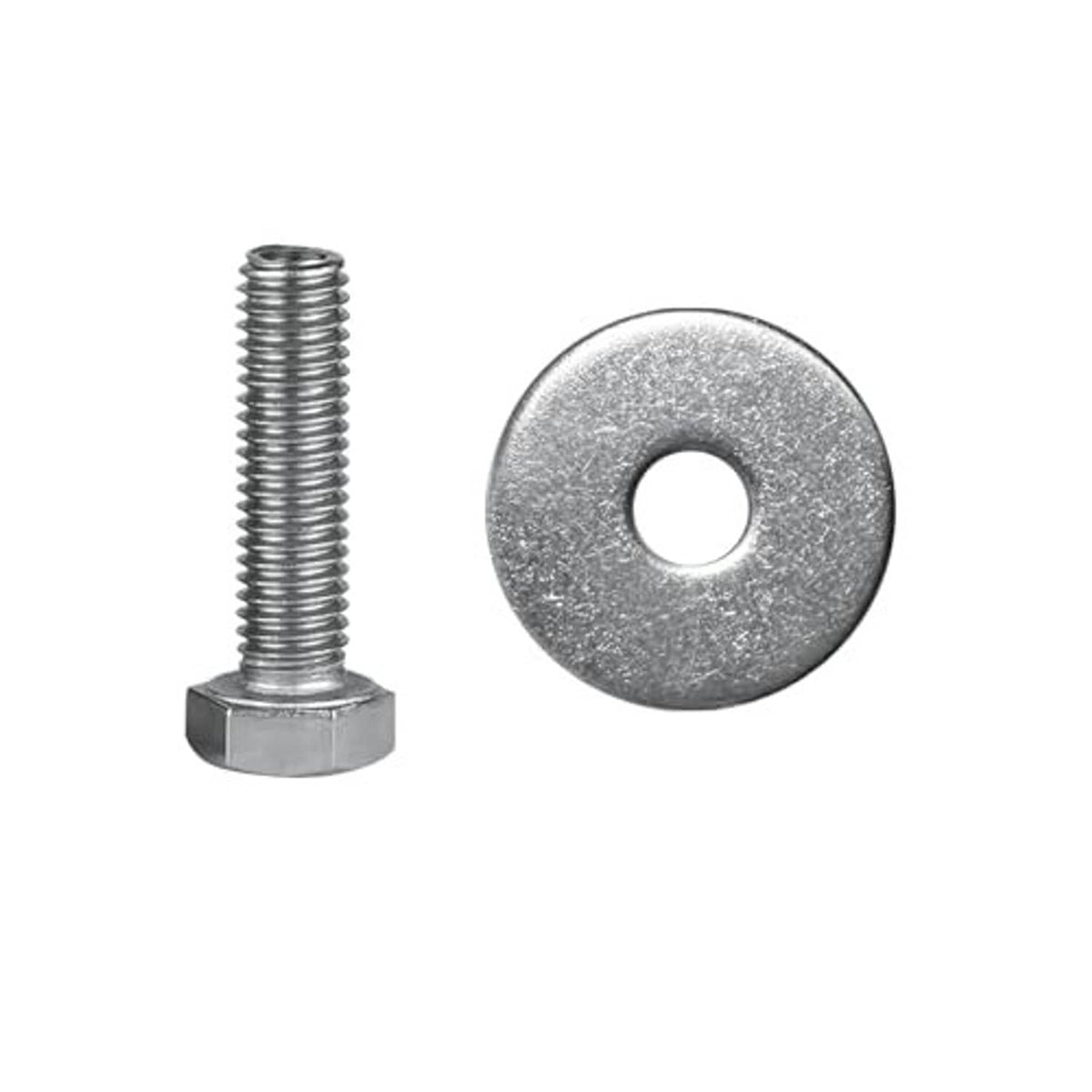 Chain sprocket mounting bolt and washer set, steel hardware, silver finish