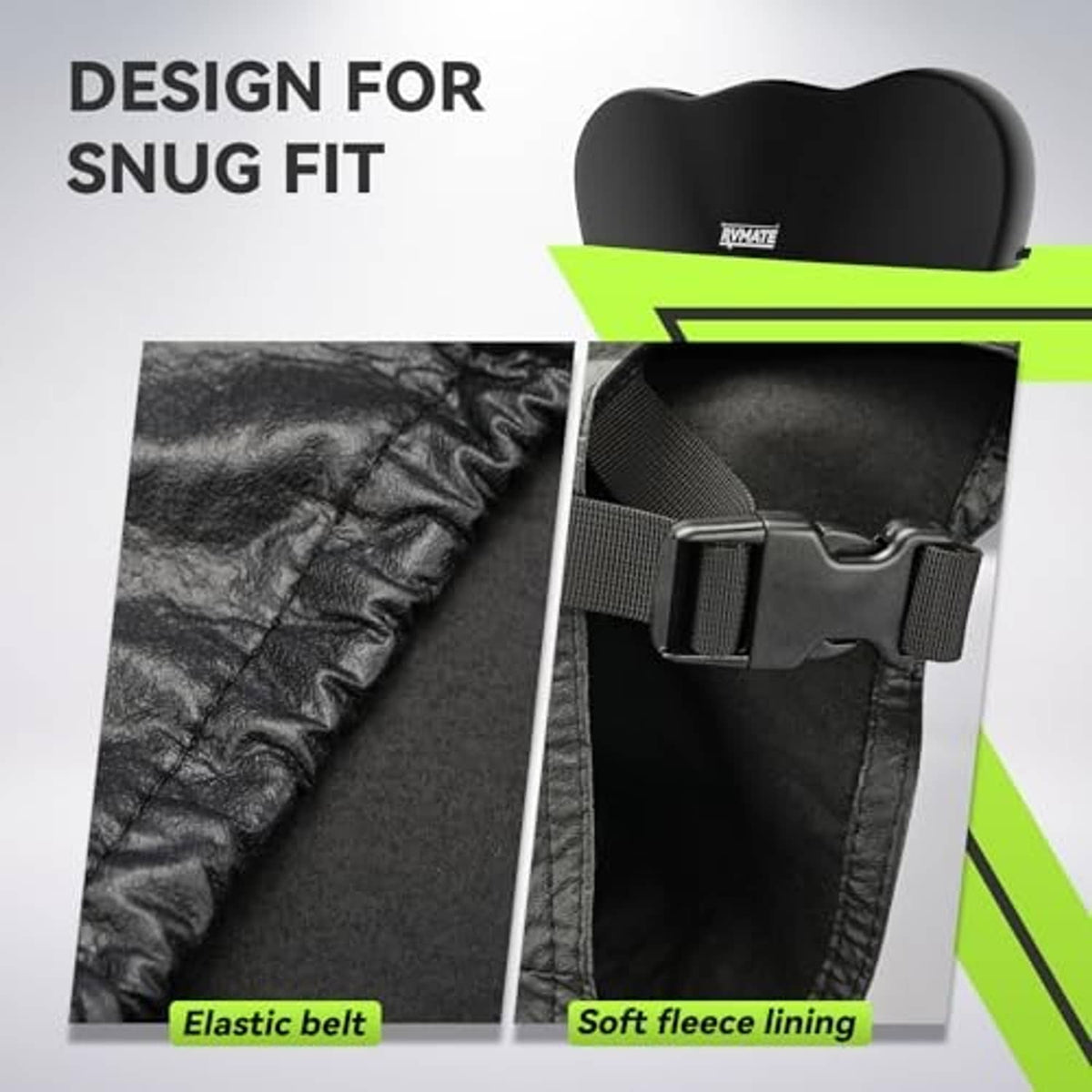 Black tire cover with elastic belt and soft fleece lining for snug fit