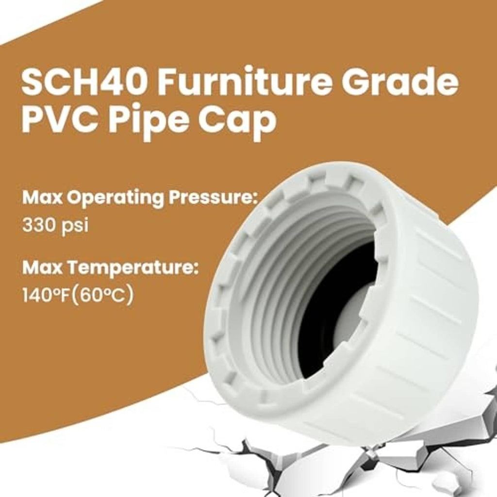 White PVC pipe cap with female threaded opening and thick anti-slip design