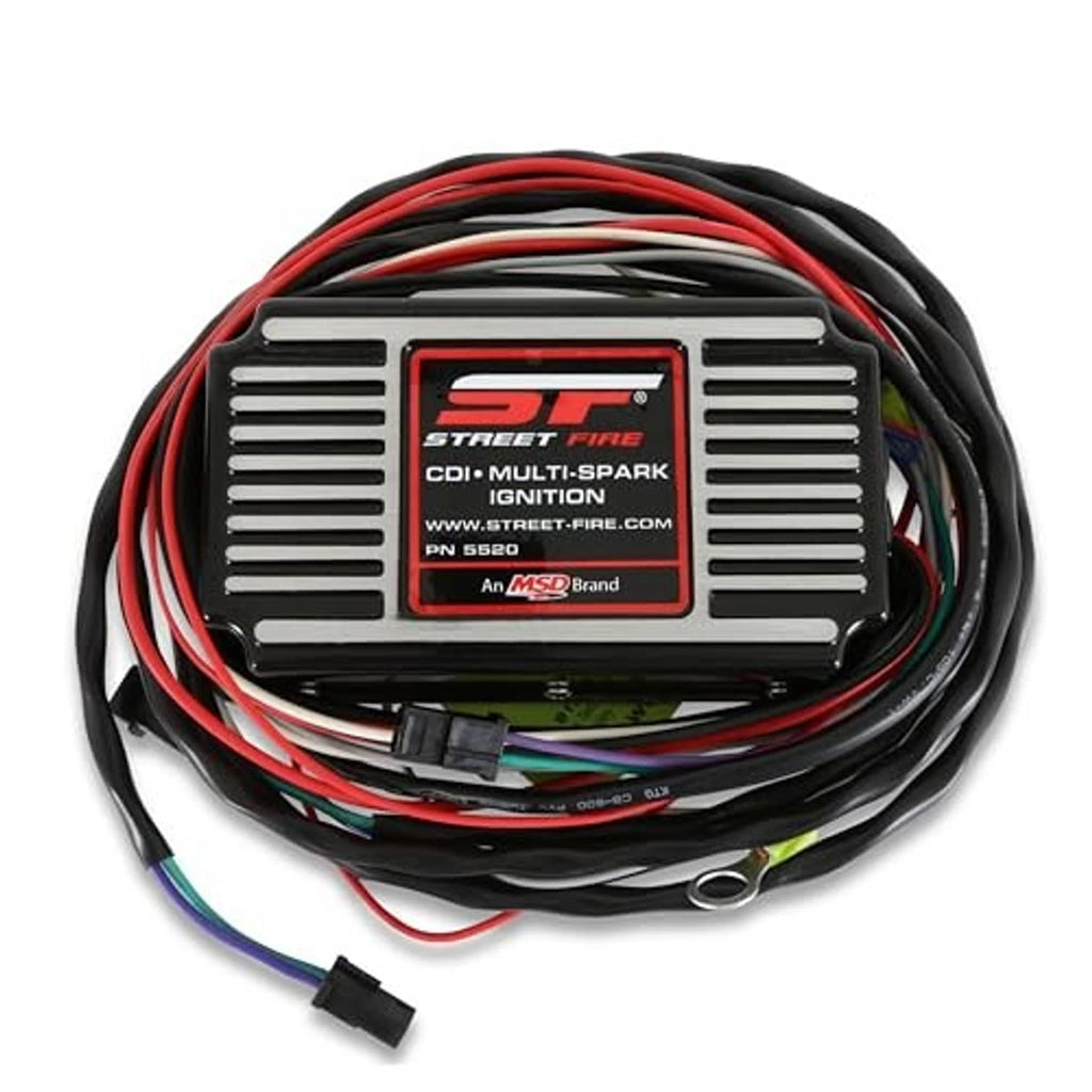 Street Fire ignition control module with red, black, and colored wire harness, close-up