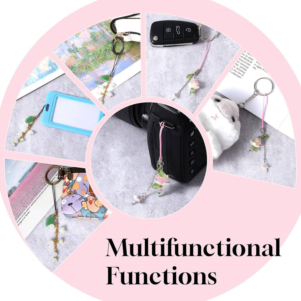 Phone charm lanyard set with pastel flower and bead dangling charms for phone case use