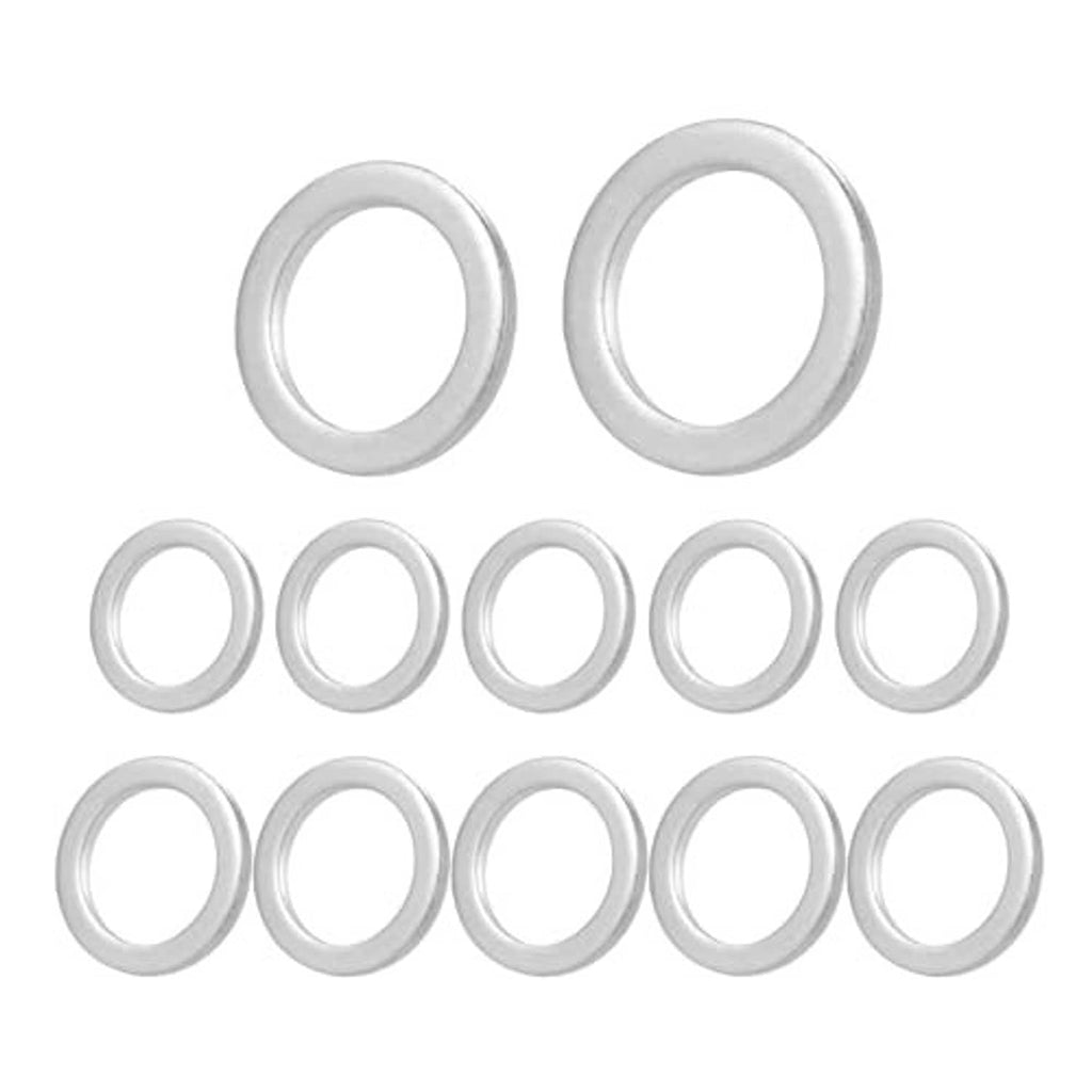 Oil drain plug crush washer gaskets, round aluminum washers arranged in rows