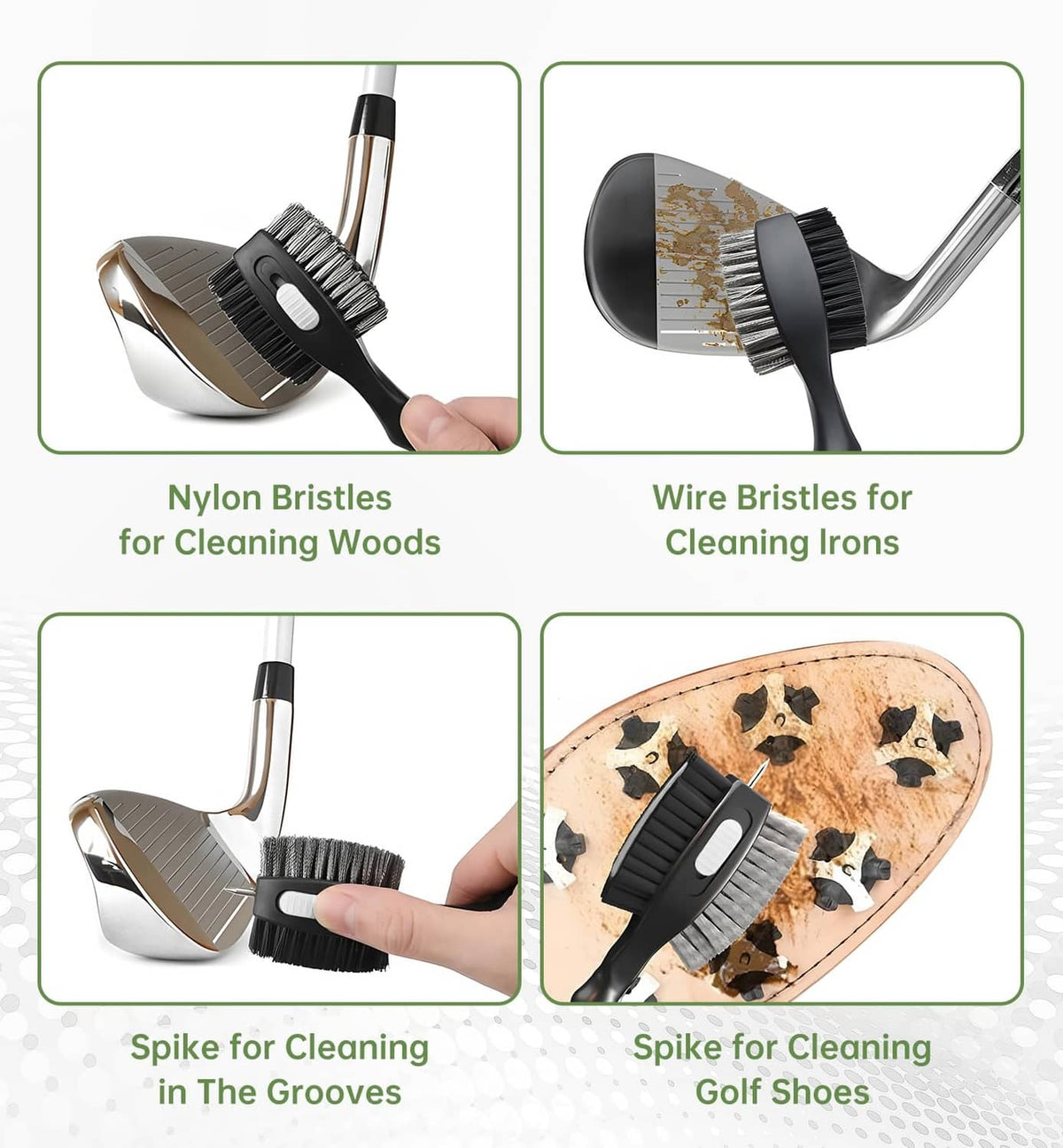 Retractable golf club cleaner brush with bristle head and small groove spike tip