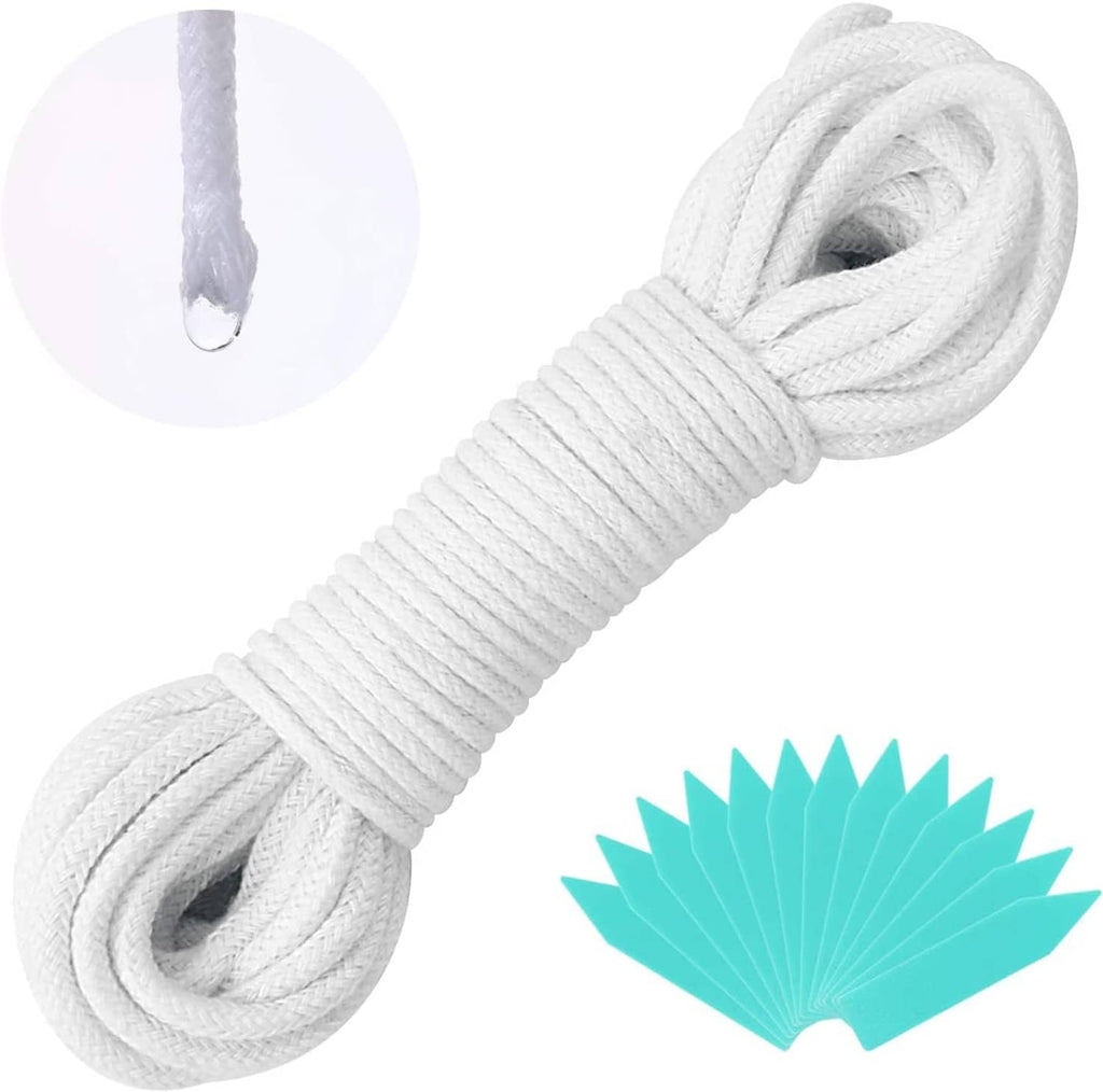 Coiled white cotton wick cord string with thin braided texture