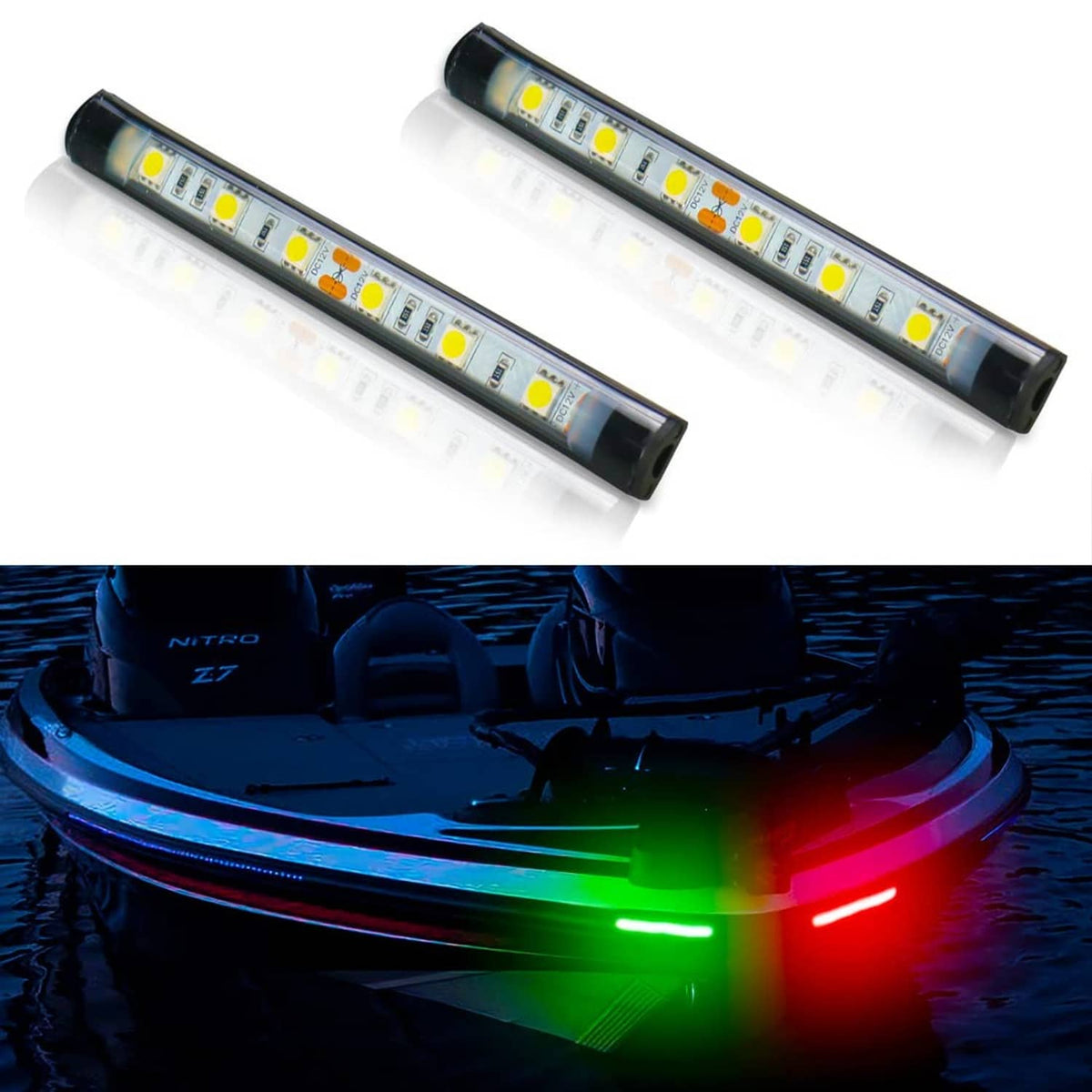 Pair of slim LED navigation light bars, red and green, bright SMD LEDs